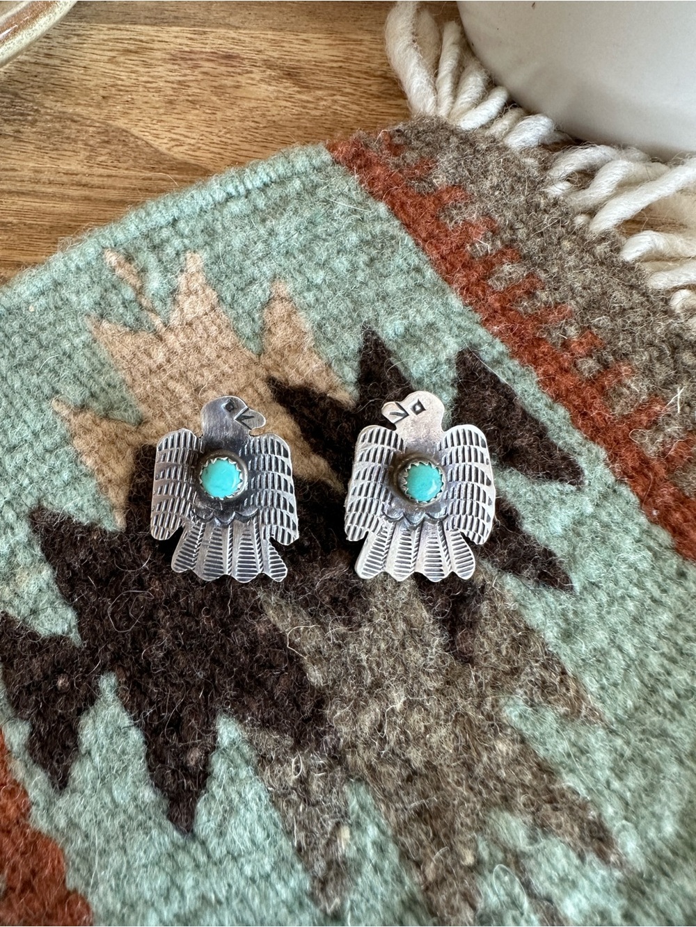 Native Made Sterling Silver and Turquoise Thunderbird Stud Earrings